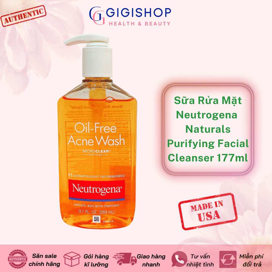 Sữa rửa mặt kiềm dầu Neutrogena Oil-Free Acne Wash 269ml [Bill Mỹ]