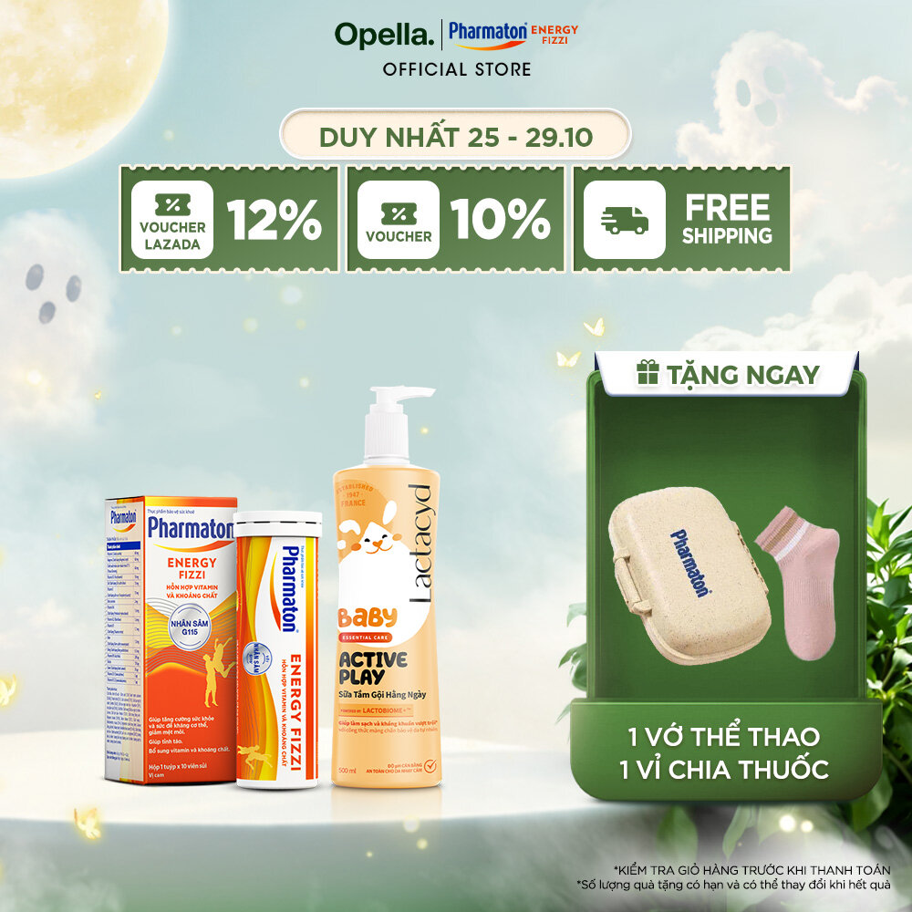 Bộ 1 Sữa Tắm Gội Hằng Ngày Cho Bé Lactacyd Baby Active Play 500ml + 1 Thực phẩm bảo vệ sức khỏe Pharmaton Energy Fizzi