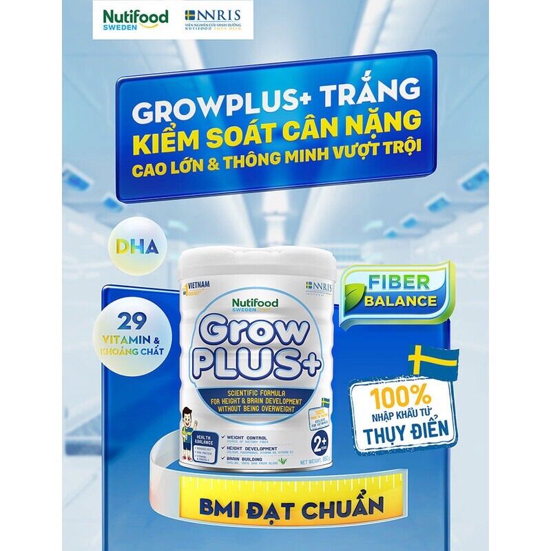 Sữa Dành Cho trẻ thừa cân,Béo phì-Nutifood GROWPLUS TRẮNG 850g
