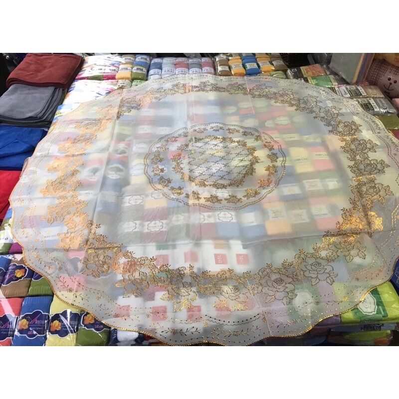 Khăn trải bàn tròn ren hoa 135cm nhựa PVC hàng đẹp