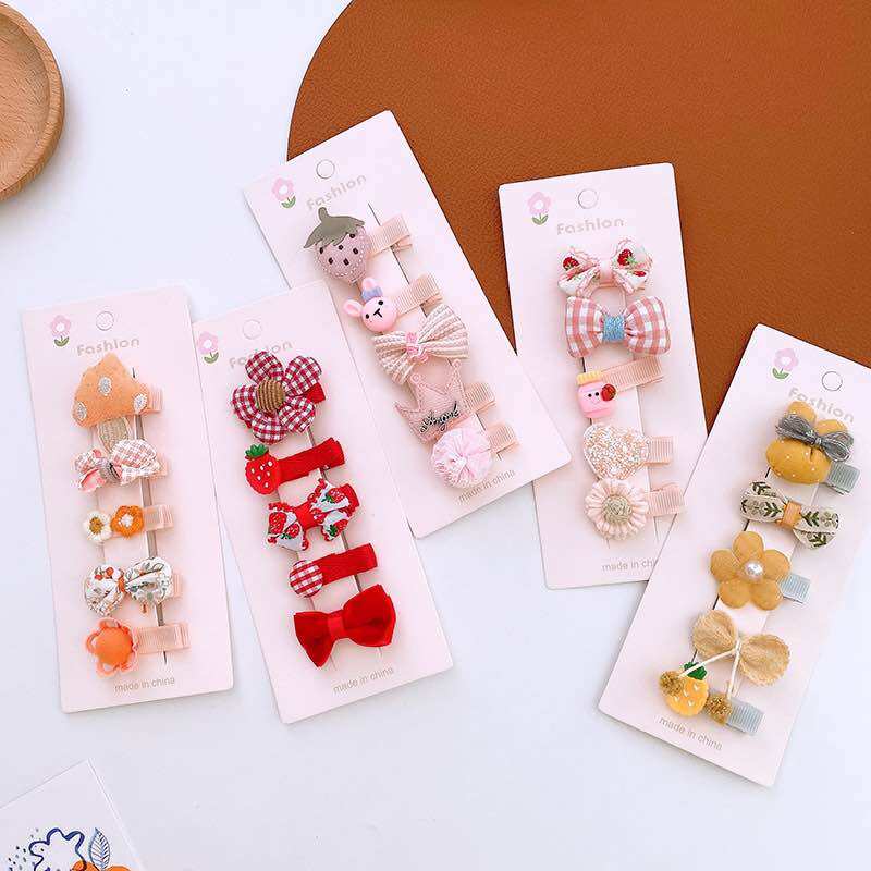 Set 5 kẹp vải hoa và nơ cho bé gái