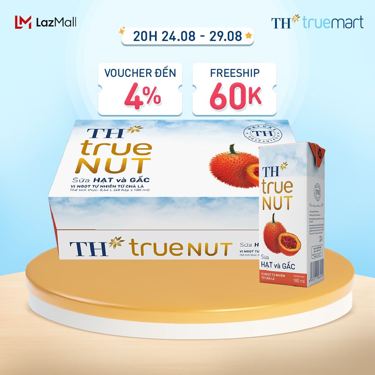 Thùng 48 hộp sữa hạt và gấc th true nut 180 ml