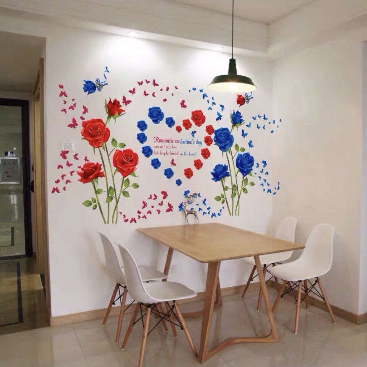 Tranh dán tường, Decal dán tường combo hoa hồng xanh đỏ