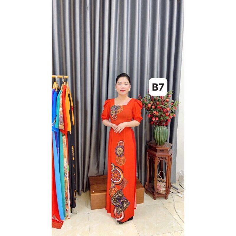 Áo dài cổ vuông tay bồng 5d