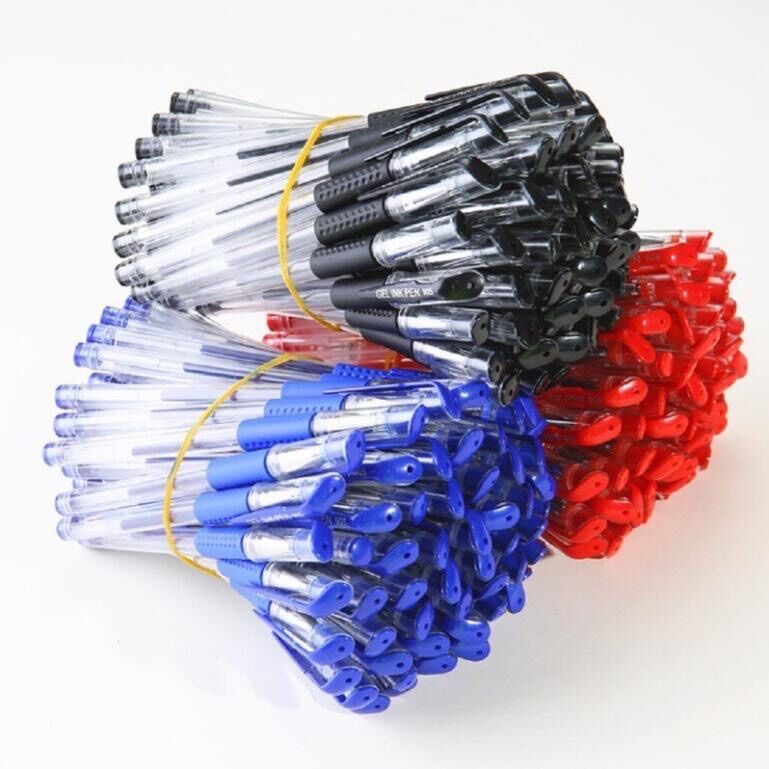 Set 100 bút bi nước văn phòng - mực đều nét, mực xanh và đen