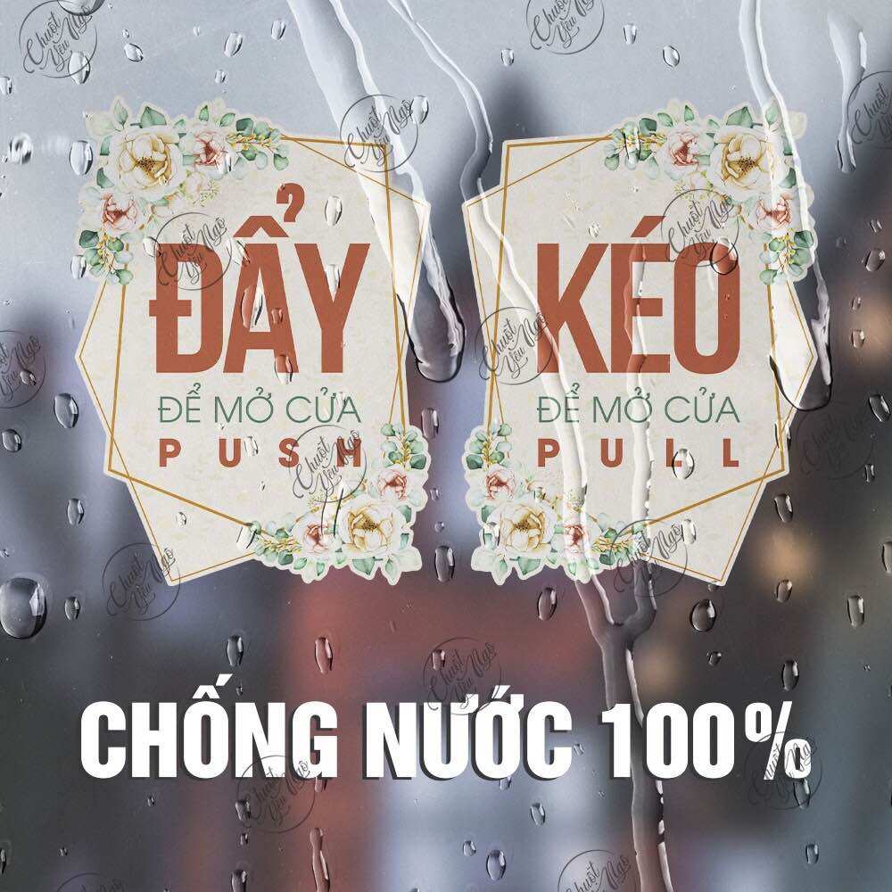 Set combo 2 biển báo "ĐẨY - KÉO Cửa Ra Vào PULL - PUSH, CỬA KÍNH ( Hoa Hồng )
