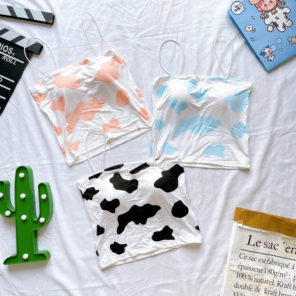[HCM]Áo croptop 2 dây bò sữa 3 màu dễ thương