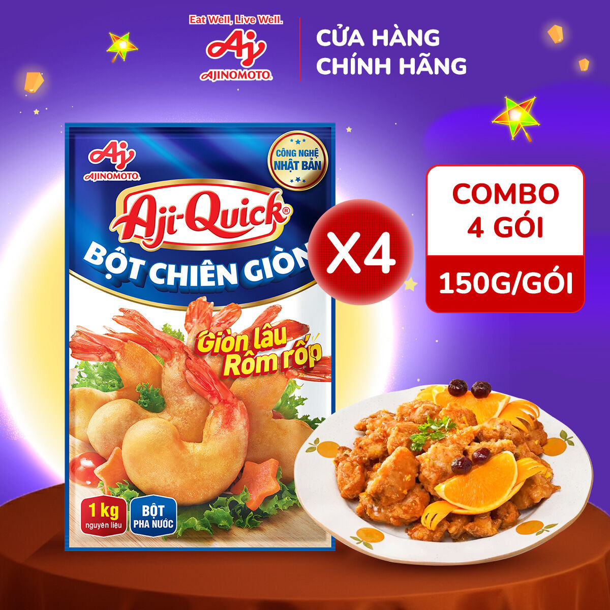 Combo 4 Gói Gia Vị Nêm Sẵn Aji-Quick® Bột Chiên Giòn 150g/Gói