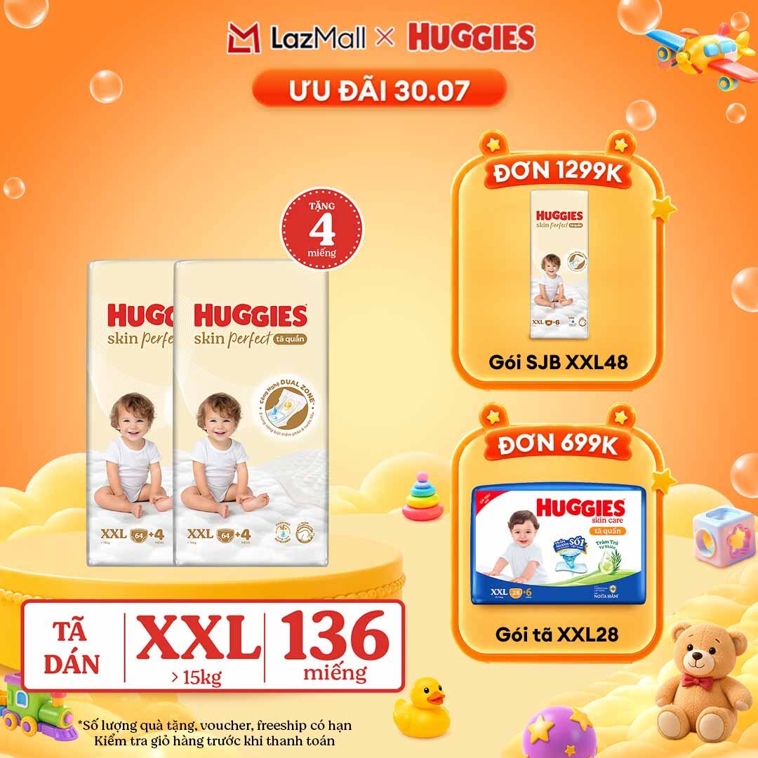 [30.7 QUÀ TẶNG ĐH 699K]  Combo 2 Tã quần Huggies Skin Perfect XXL size Mega Jumbo 64+4 miếng - Nhiều phiên bản