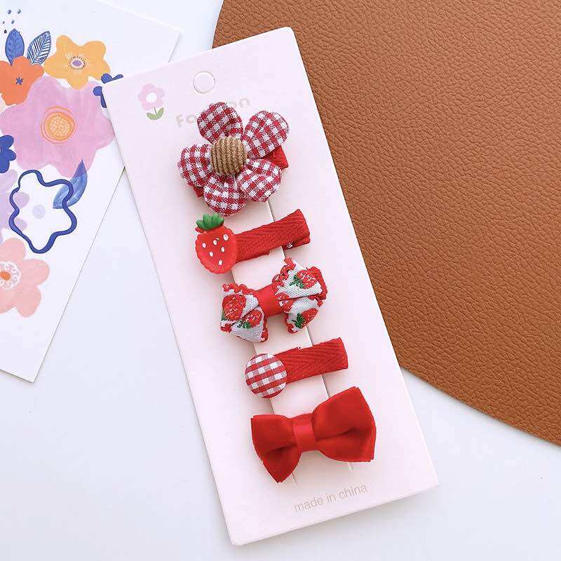 Set 5 kẹp vải hoa và nơ cho bé gái