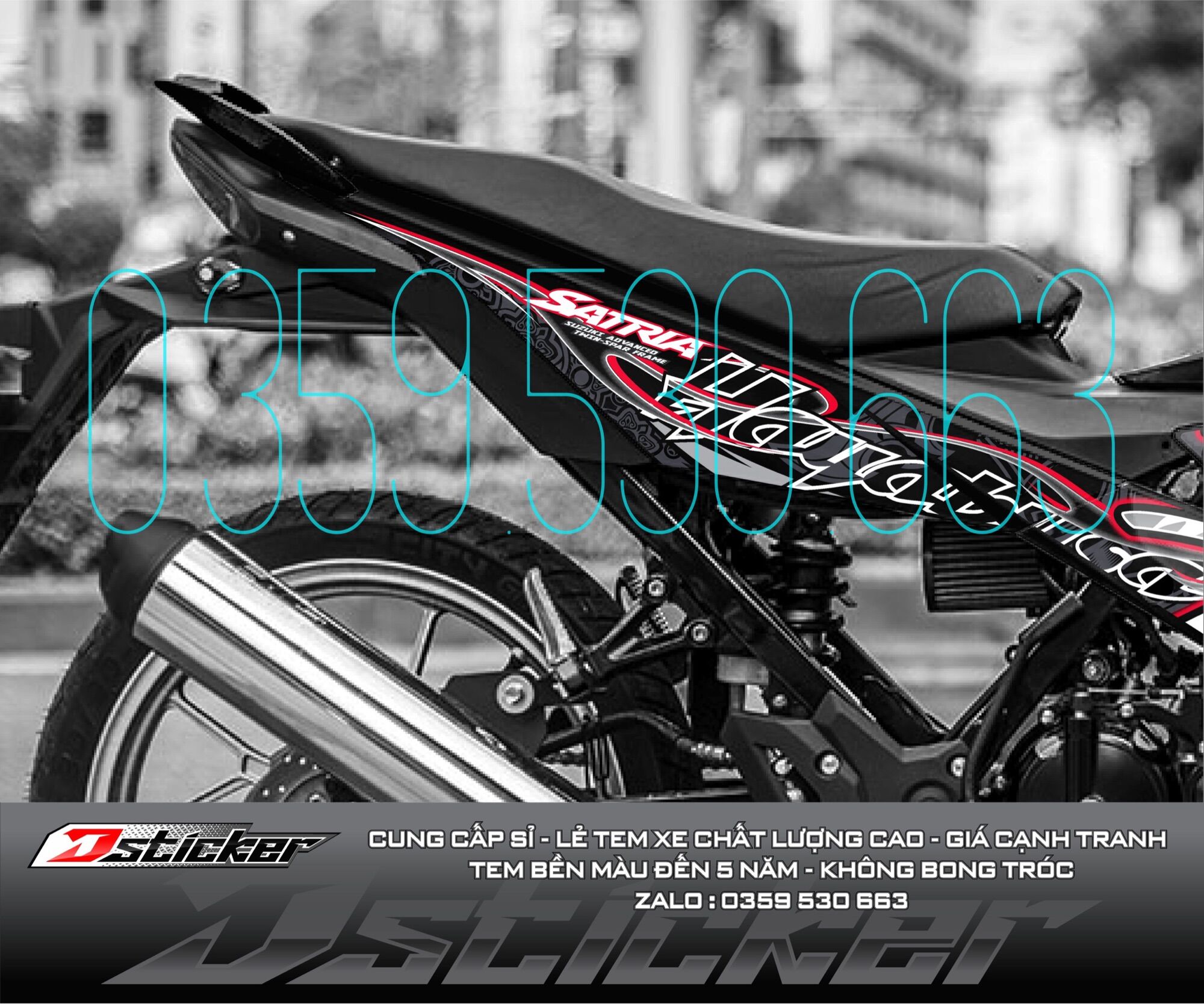 Tem Hayabusa rời đỏ - dán xe Satria đen