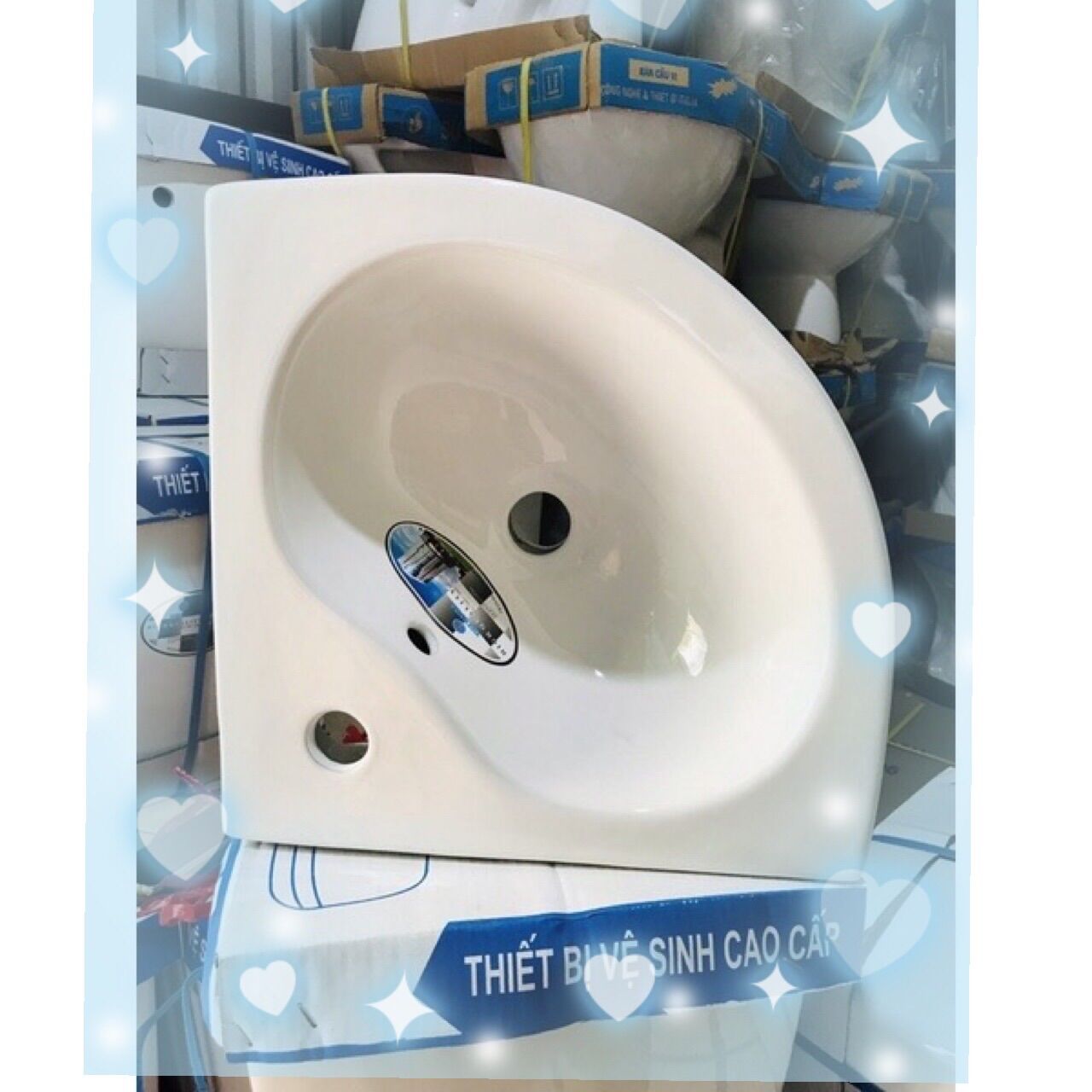 Chậu rửa mặt góc 37x37. Lavabo rửa mặt góc