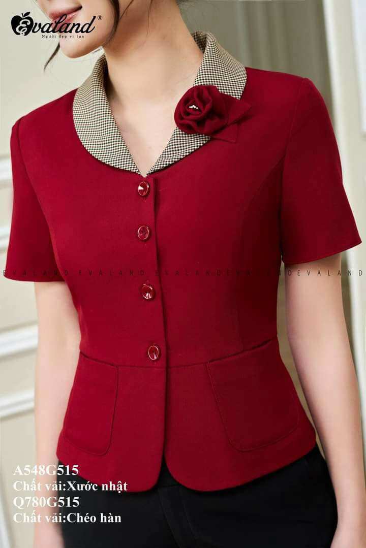 Áo công sở nữ thiết kế cổ lá sen tay ngắn full size 356