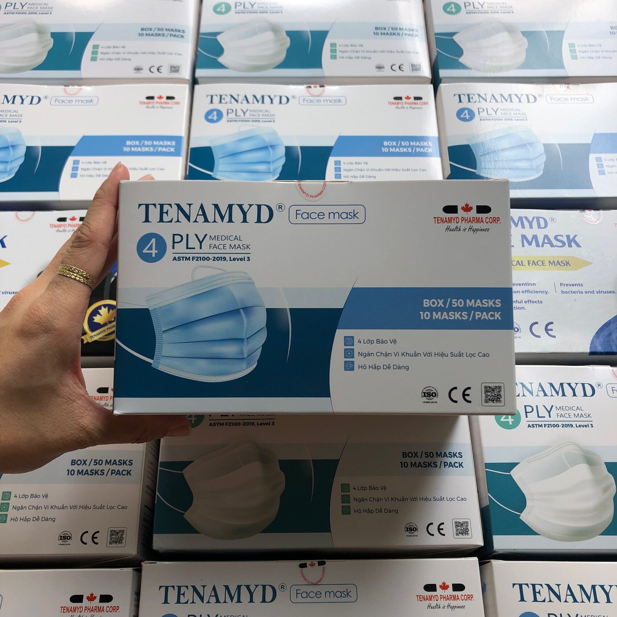 [FREE SHIP] [TENAMYD Chính Hãng] Hộp 50 cái Khẩu Trang Y Tế Tenamyd kháng khuẩn chuẩn CE ASTM 3