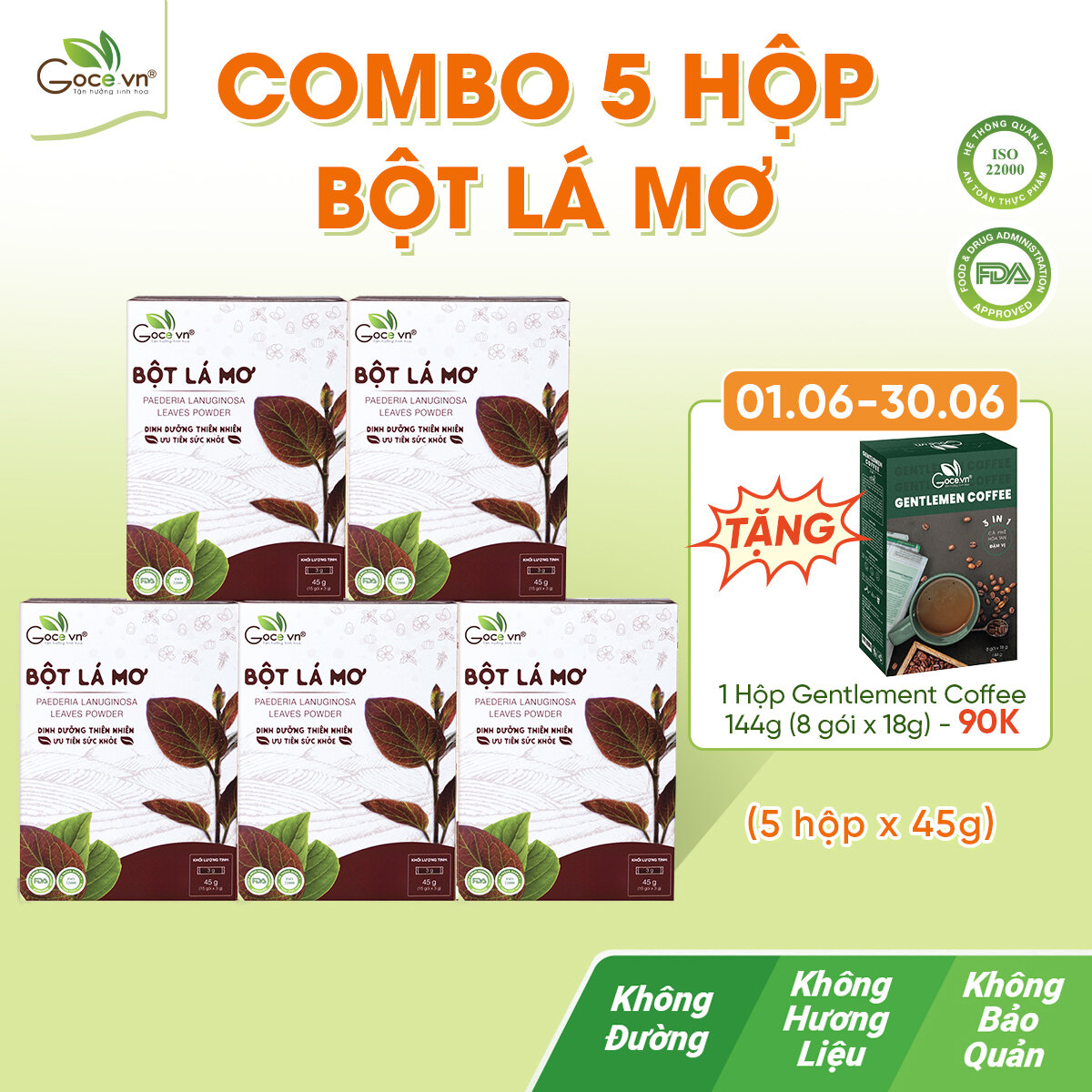 Combo 5 hộp Bột lá mơ nguyên chất Goce ST - 5x45g
