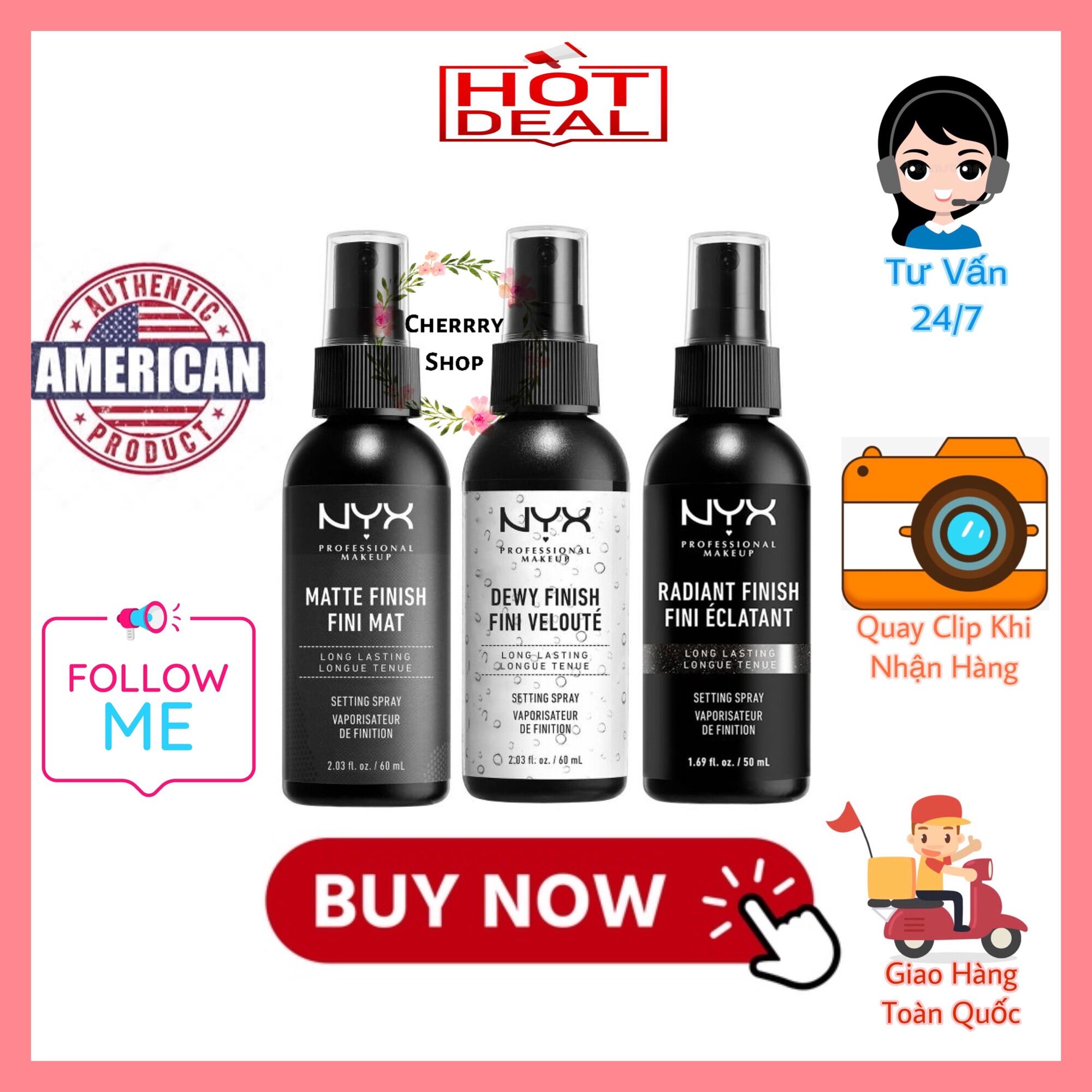 [Hcm][Hàng Usa] Xịt Khoá Lớp Trang Điểm Nyx Dewy/Matte Finish Long Lasting Setting Spray (60Ml)