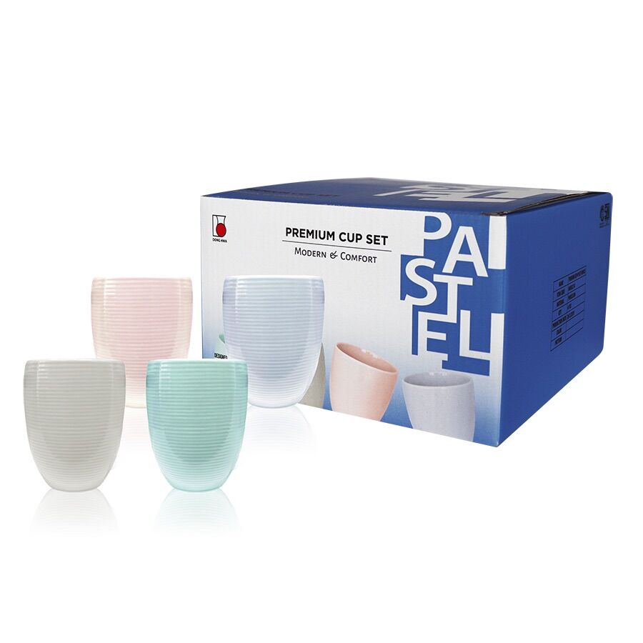 Bộ 4 ly sứ cao cấp dong hwa vân xoắn không quai màu pastel md032s4