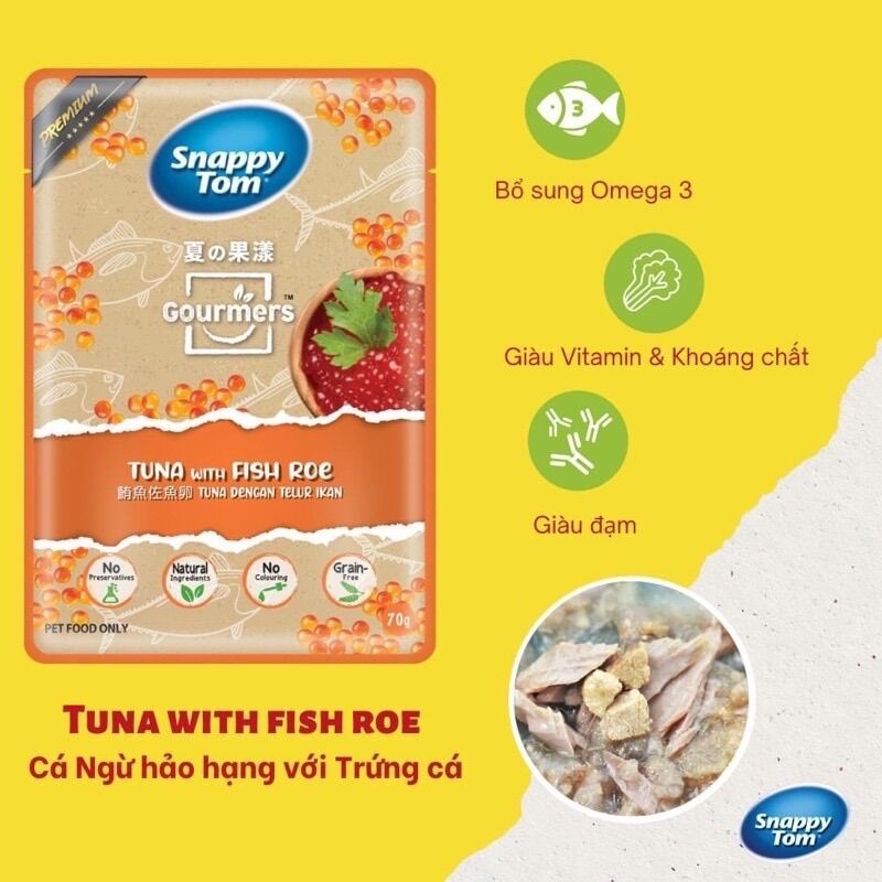 Combo 12 Gói Pate Snappy Tom trái cây, rau củ cho Mèo, gói 70g