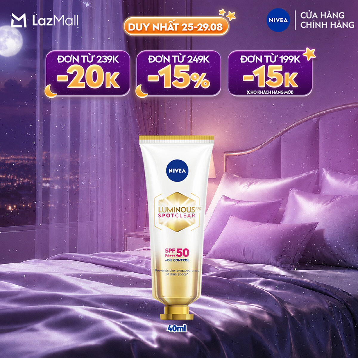 Kem Chống Nắng Dưỡng Da NIVEA LUMINOUS 630 Mờ Đốm Nâu | Ngăn Thâm Nám SPF50 PA+++ 40ml - 89581