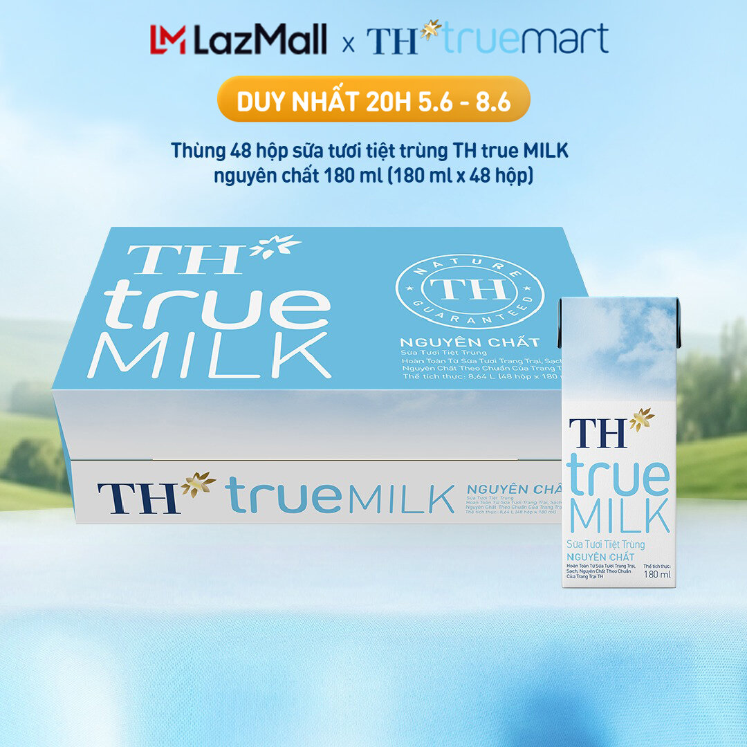Thùng 48 hộp sữa tươi tiệt trùng TH true MILK nguyên chất 180 ml (180 ml x 48)