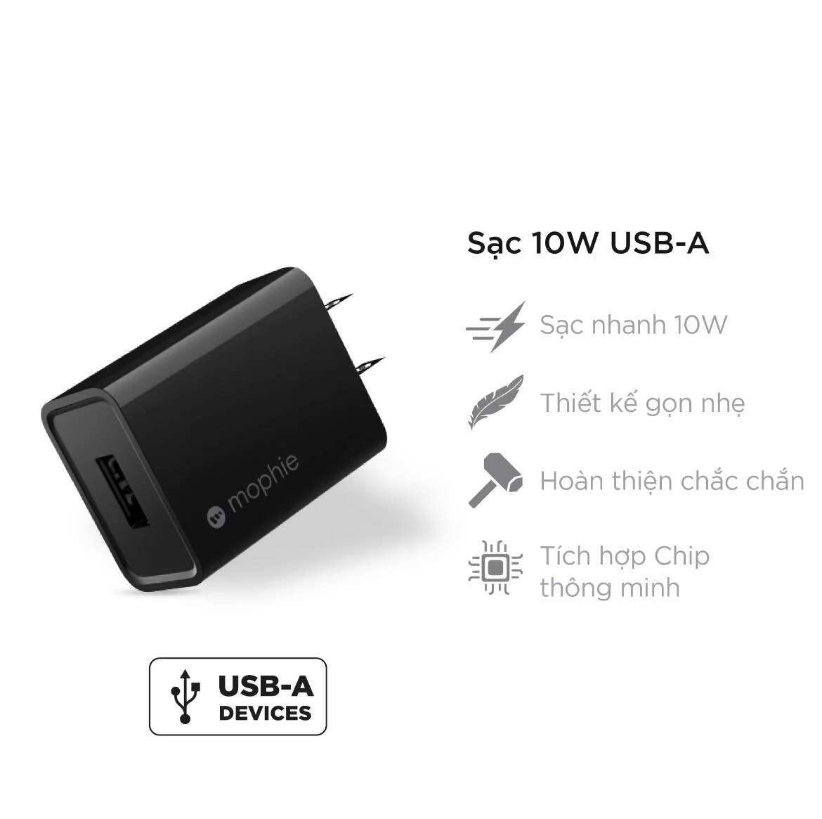Củ sạc nhanh mophie 10w usb-a cho iphone/ipad