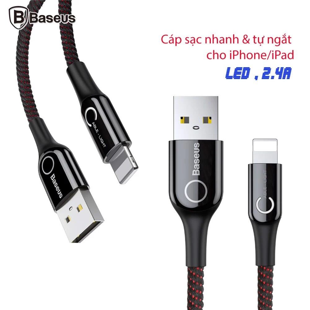 Dây cáp sạc nhanh iPhone, cáp sạc Lightning Baseus CALCD có báo đèn led tự động tắt khi đầy pin chính hãng