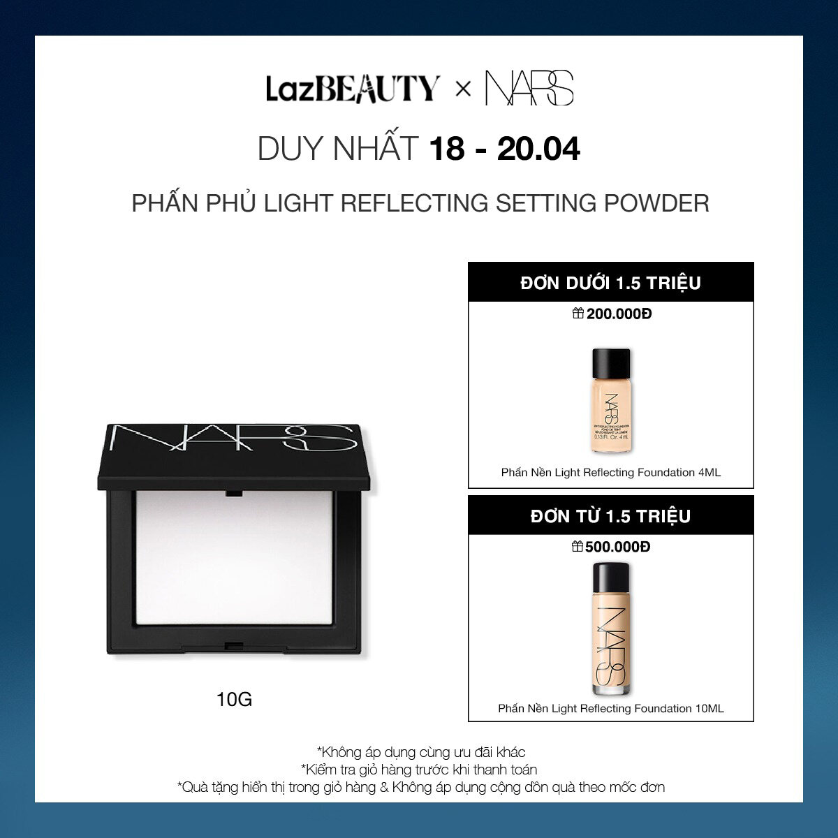 [18-20.04 | QUÀ TẶNG ĐẾN 500K] Phấn phủ dạng nén NARS Light Reflecting Setting Powder Pressed 10g
