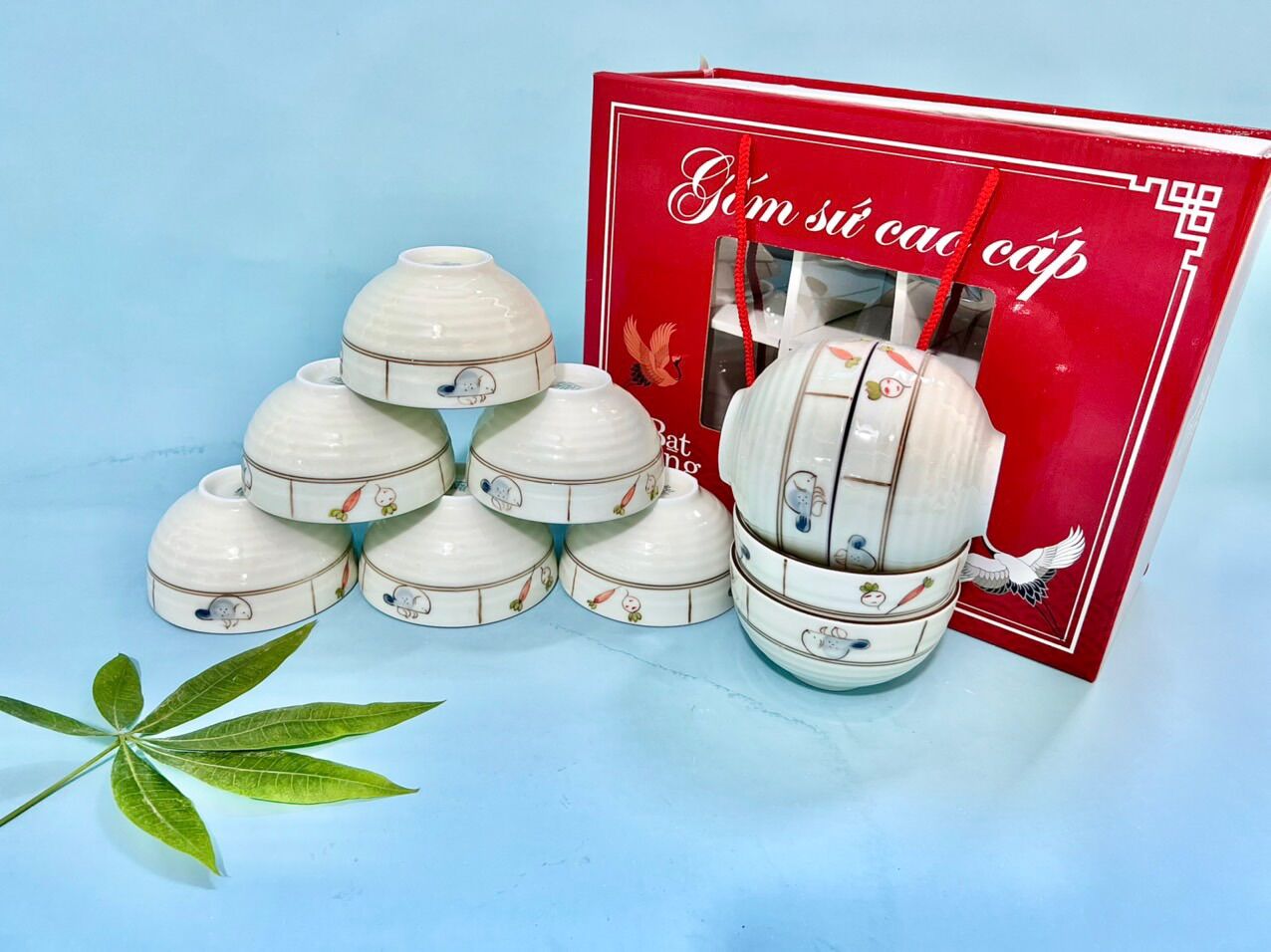 Set 10 bát cơm làm quà tặng. Gốm sứ Bát Tràng.