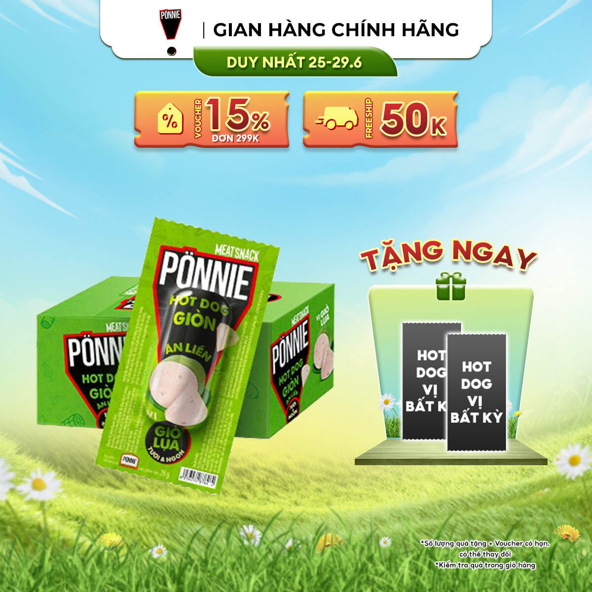 [DUY NHẤT 25-29.06 VOUCHER 18% ĐƠN 249K] Ponnie Hot Dog Giòn Ăn Liền Vị Giò Lụa Hộp 20 Cây x 28G