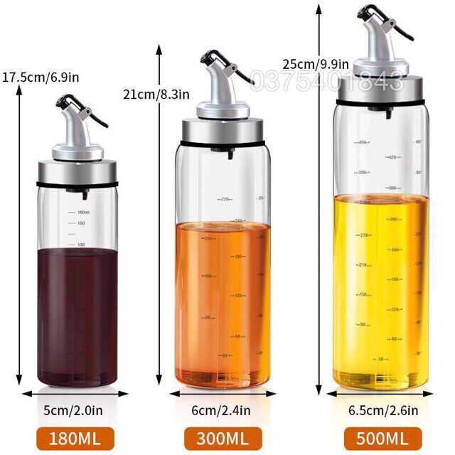 [CHÍNH HÃNG] Chai đựng gia vị bằng thuỷ tinh có vòi rót (180ml/300ml/500ml)