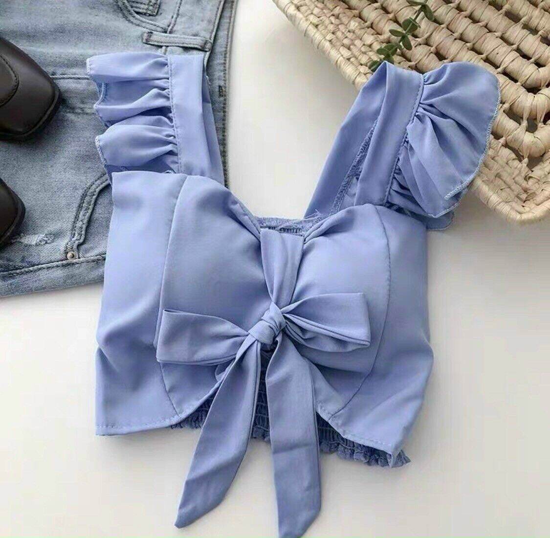 Áo kiểu croptop cánh tiên kèm mút siêu xinh