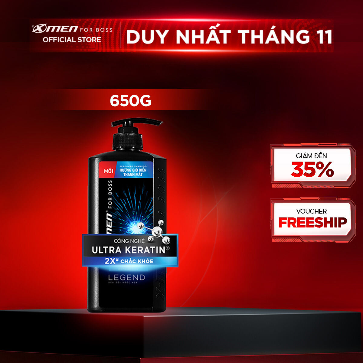 [MỚI] Dầu gội X-Men for Boss hương gió biển thanh mát Legend với Ultra Keratin© 650g