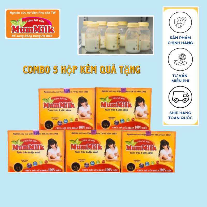 Combo 5 hộp Cốm lợi sữa Mummilk chính hãng - cốm lợi sữa cho mẹ sau sinh của viện phụ sản Tw, sữa mẹ đặc mát