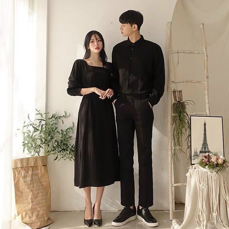 Áo váy đôi cổ vuông, tay dài, kiểu dáng đơn giản (có 3 màu)