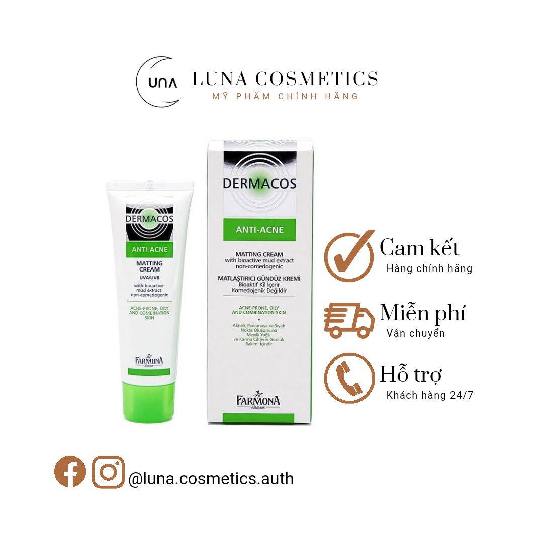 [CHÍNH HÃNG] Kem Dưỡng Da Dầu Mụn Dermacos Anti-Acne Matting Cream Ngừa Mụn Giảm Bóng Nhờn Làm Dịu Phục Hồi Da Farmona 50ml