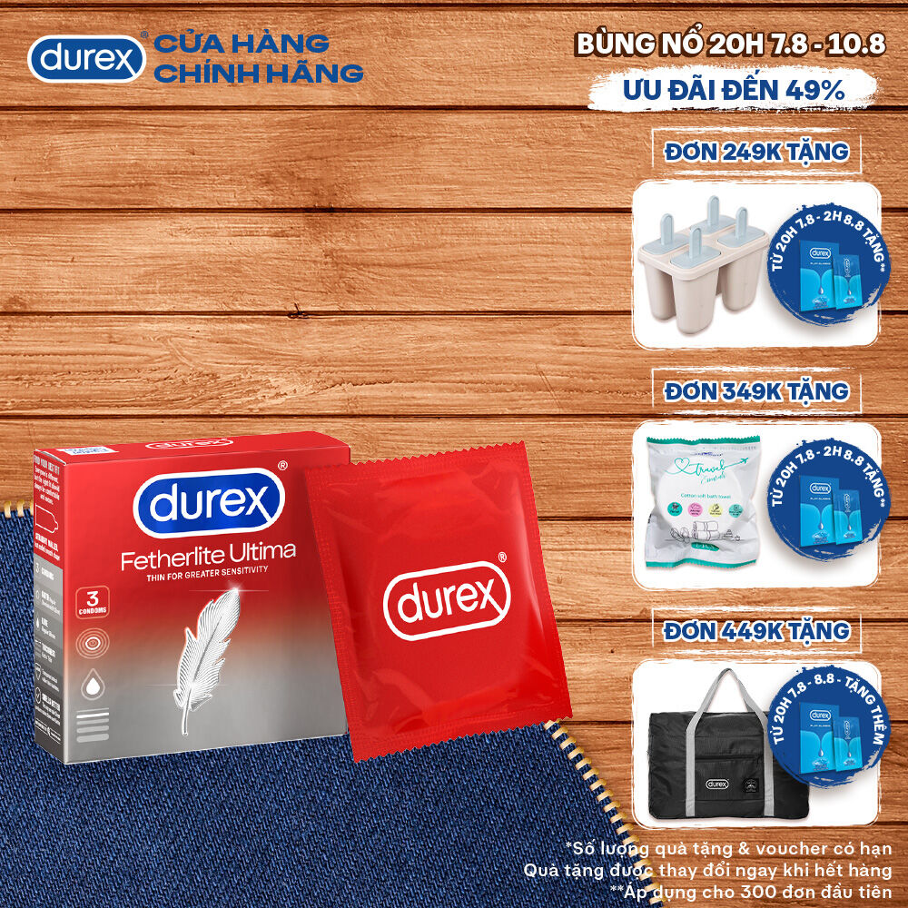 Bao cao su Durex Fetherlite Ultima siêu mỏng, size 52mm, 3 bao/hộp