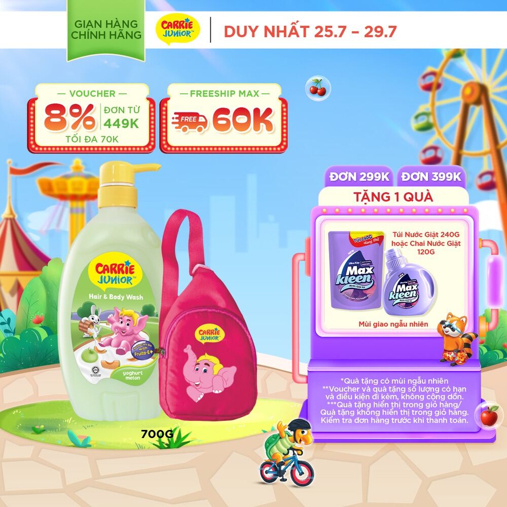 [Tặng Kèm Túi Đeo Chéo] Sữa Tắm Gội cho bé Carrie Junior Hương Melon 700g