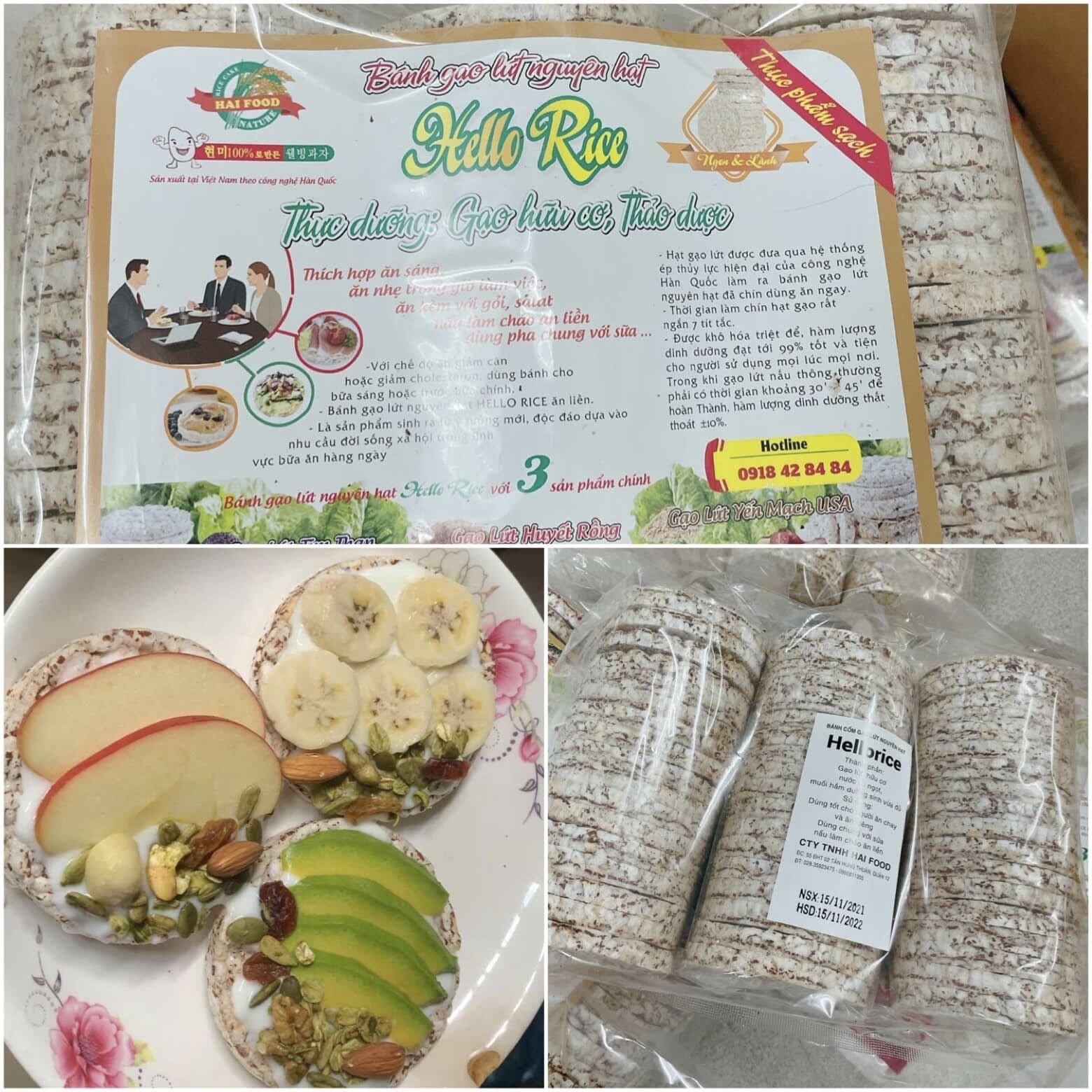 Bánh gạo lứt nguyên hạt ăn kiêng hello rice 500g