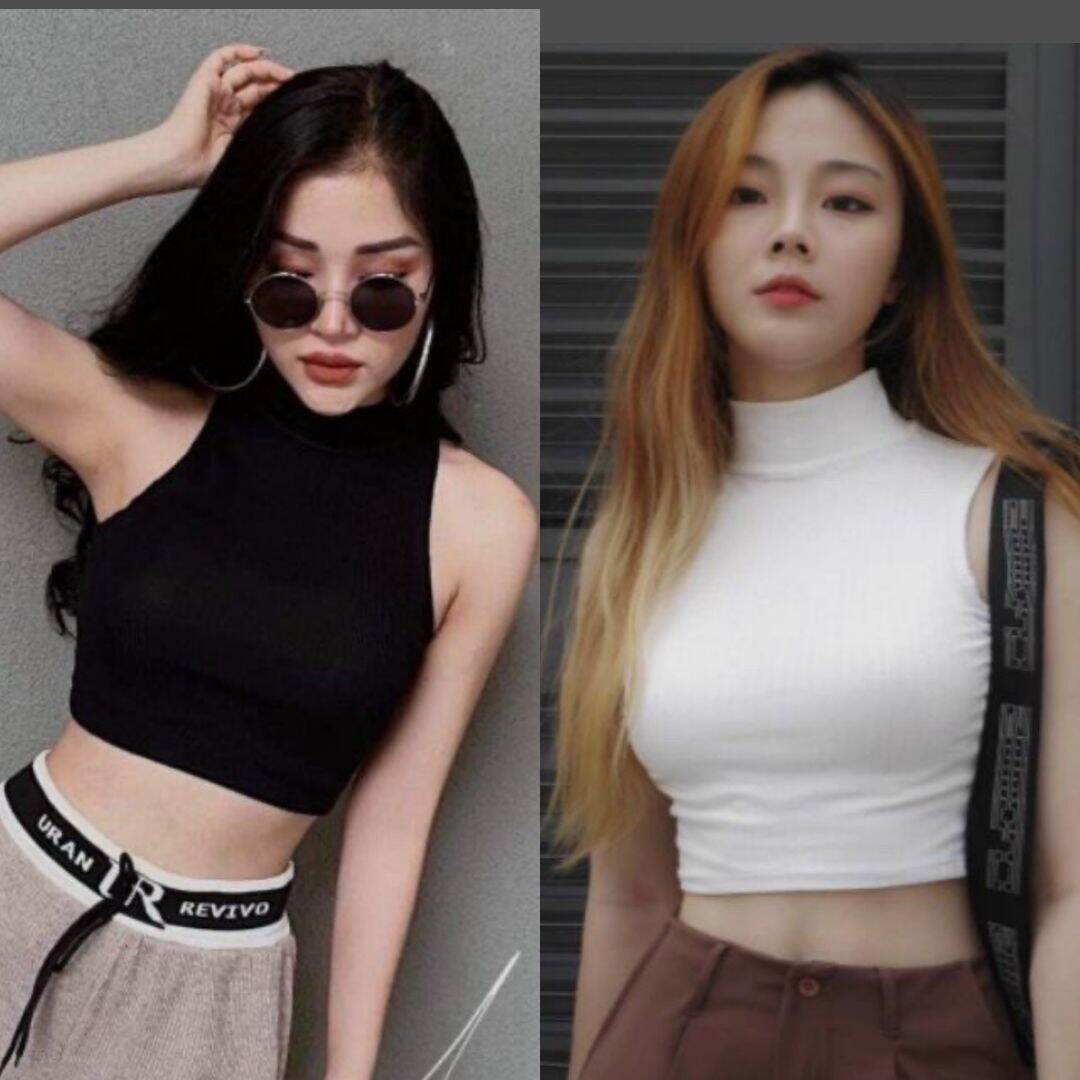 Áo sát nách cổ lọ croptop