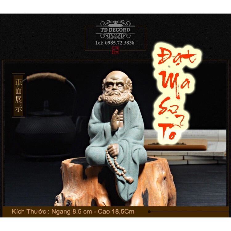 Tượng Đạt Ma Sư Tổ Ngồi Thiền Bằng Gốm, Tượng Bồ Đề Đạt Ma Màu Xanh, Tượng Phong Thủy, Tượng Thờ Cúng