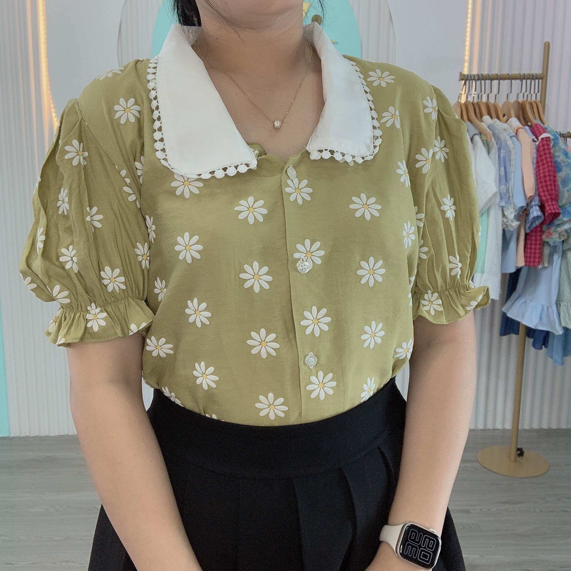 ÁO SƠ MI HOA CÚC CỔ SEN (MS91)