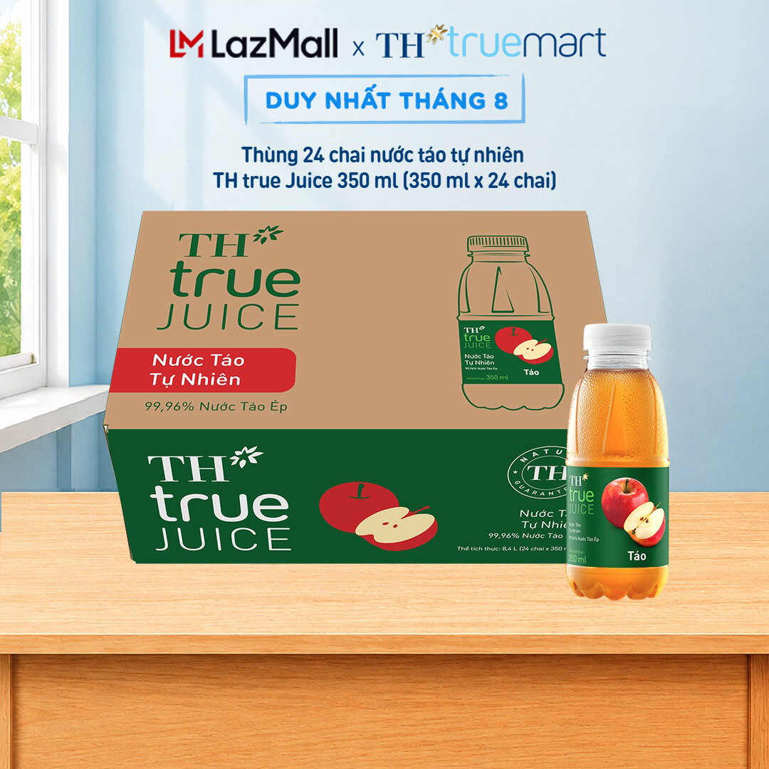 Thùng 24 chai nước trái cây TH true JUICE táo tự nhiên 350 ml (350 ml x 24)