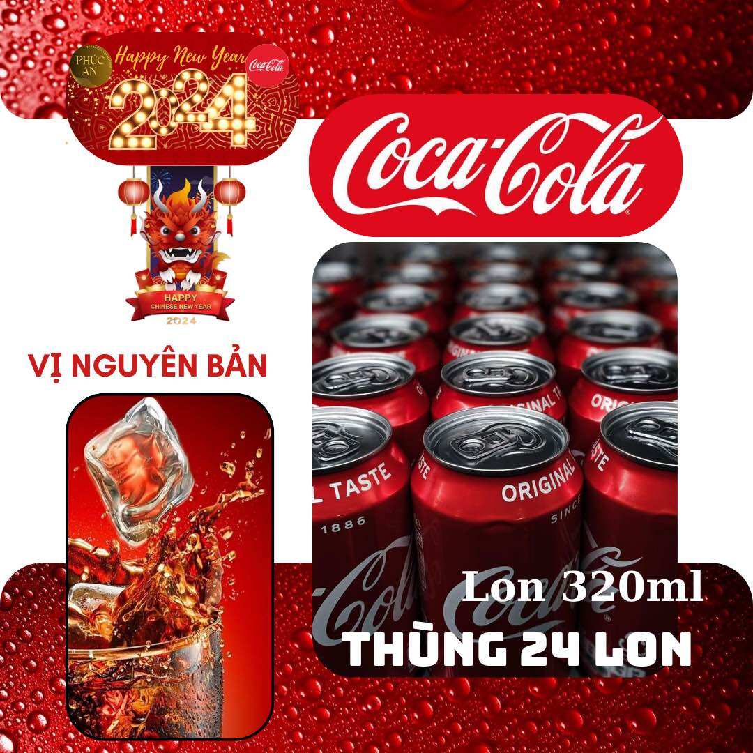 Thùng 24 lon nước ngọt có ga Coca Cola 320ml