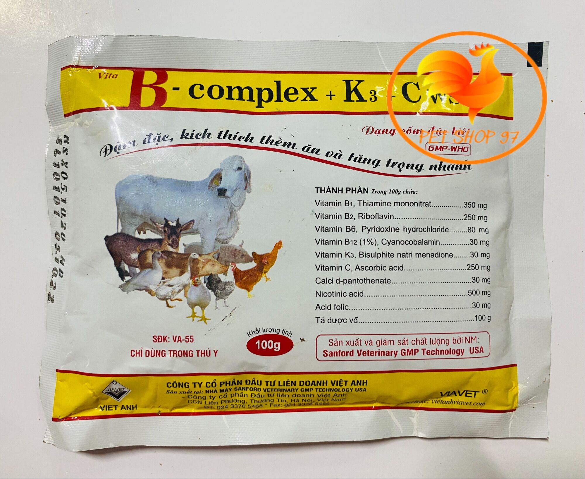 Bcomplex k3 c gói 100g kích thích thèm ăn, tăng trọng nhanh cho gà vịt trâu bò heo