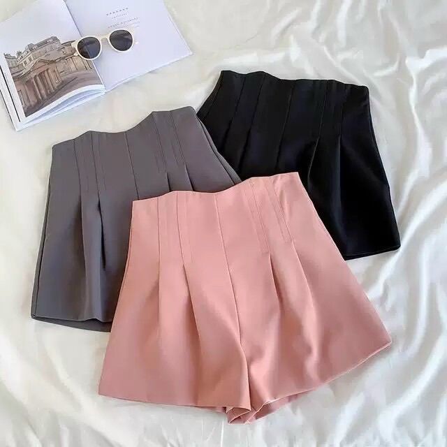 Quần Short Nữ Lưng Cao Gen Bụng, Quần Đùi Cạp Vát Chất Tuyết Mưa 3 Màu Đen Hồng Xám Sn039