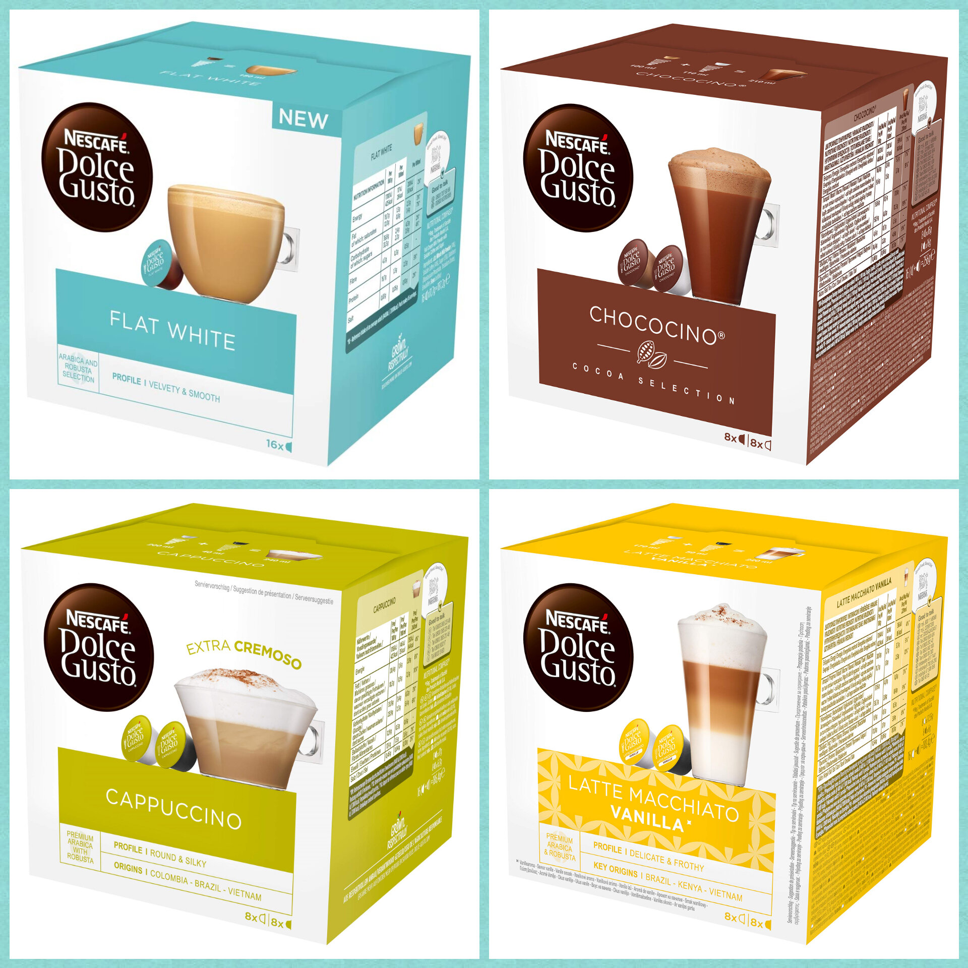Combo 16 viên Dolce Gusto mix 4 vị như hình cho máy Dolce Gusto
