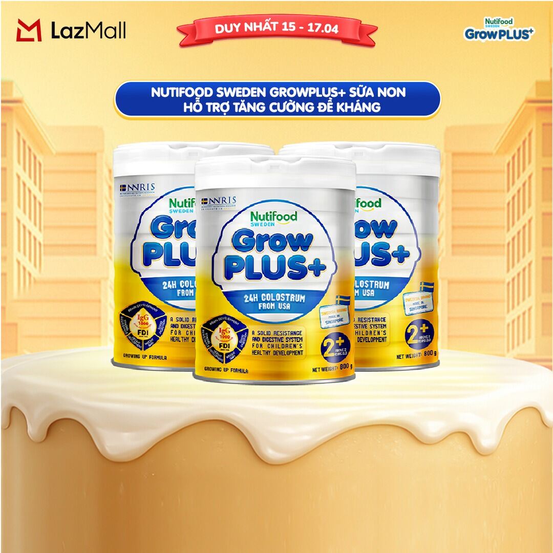Combo 3 Sữa non GrowPLUS+ (vàng) - Hỗ trợ tăng cường đề kháng trên 2 tuổi Singapore tăng cường hệ miễn dịch và hấp thu chất dinh dưỡng (3lon x Lon 800g) - Grow Plus+