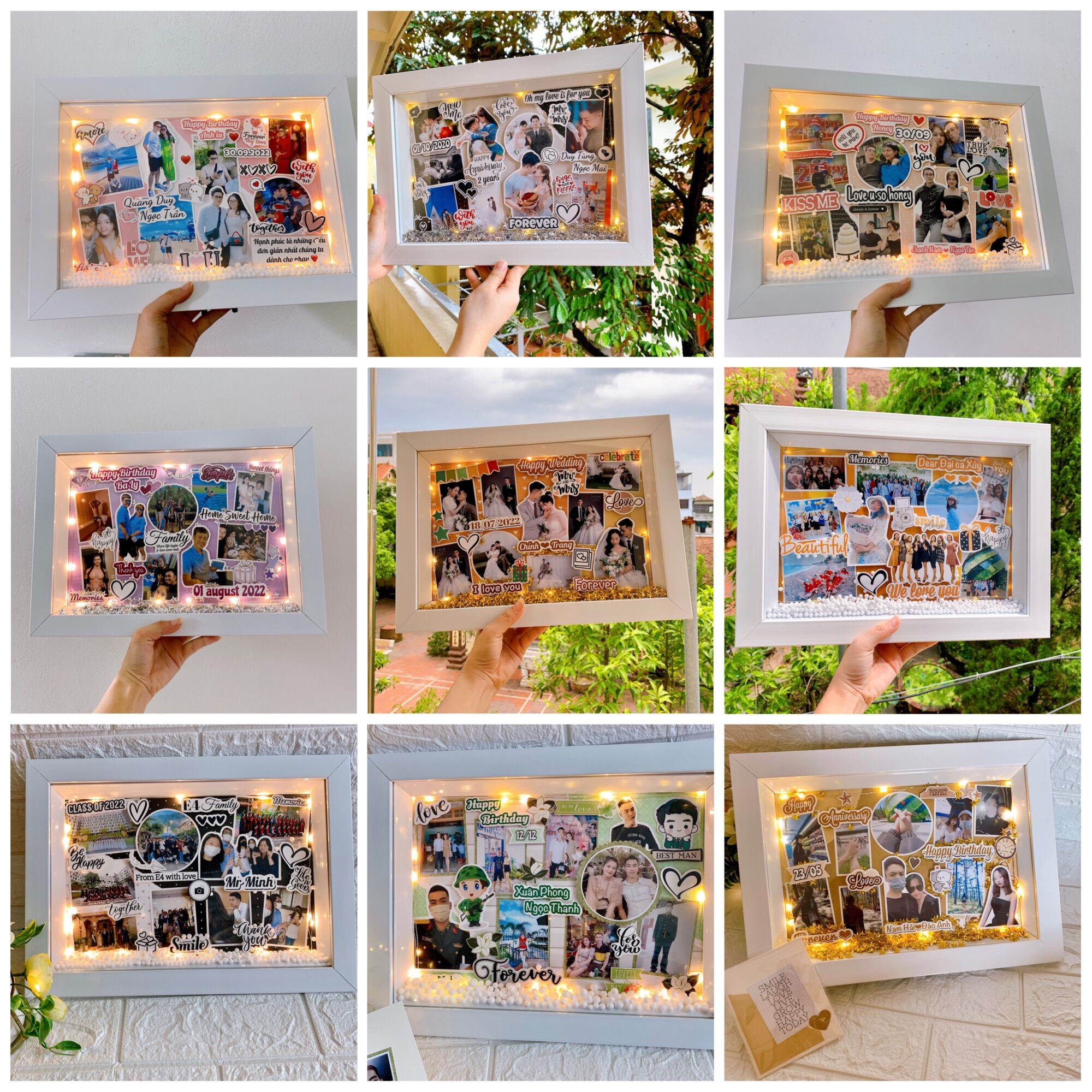 Khung ảnh 3D handmade viền trắng vát sâu 2,5cm size 20cmx30cm - Thiết kế theo yêu cầu