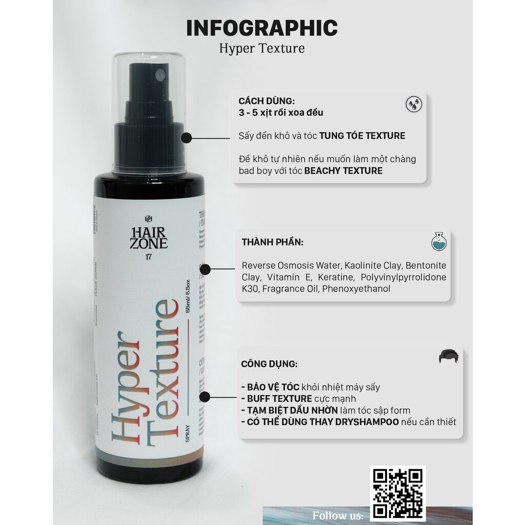 Pre styling giúp giữ nếp tóc đặc hiệu tóc dầu HYPER TEXTURE 55ml dạng xịt by Hair Zone