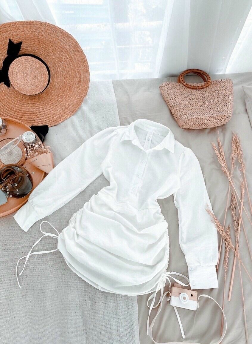 Đầm sơ mi rút dây 2 bên